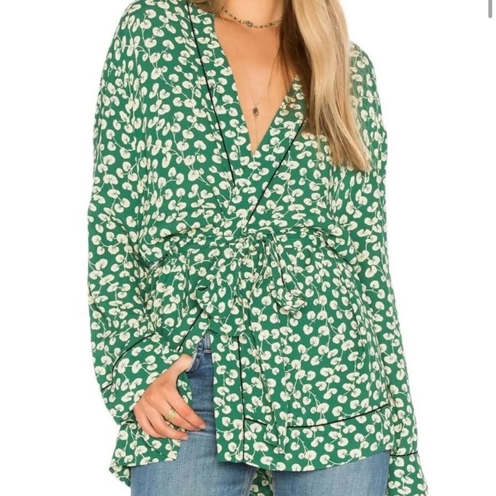 Ganni Dalton Floral Print Crepe Wrap Top
